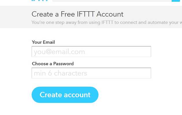 IFTTTアカウント登録画面