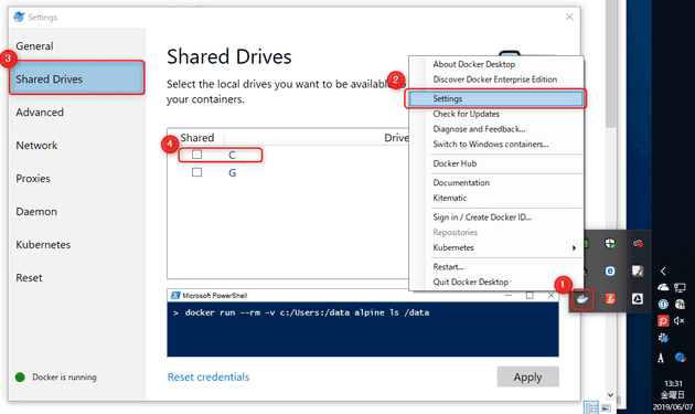 Docker Desktop Share Drives Setting
