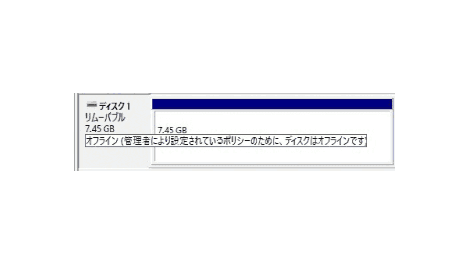 Windows で USB メモリーが「ポリシーのためにディスクはオフラインです」となるときの解決方法