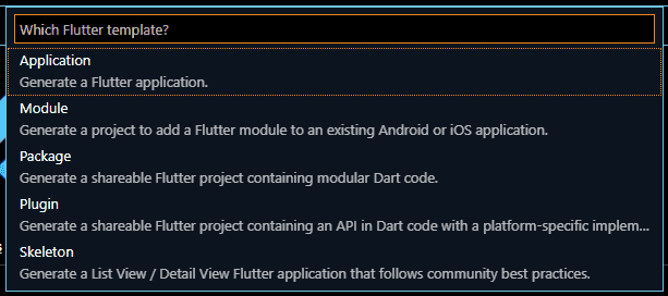 Flutter New Project - Application を選択